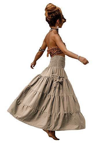Thaluta Maxi Boho Skirt Long Pockets Cotton Hippie Bohemian Elastic Waist Gypsy Skirt
