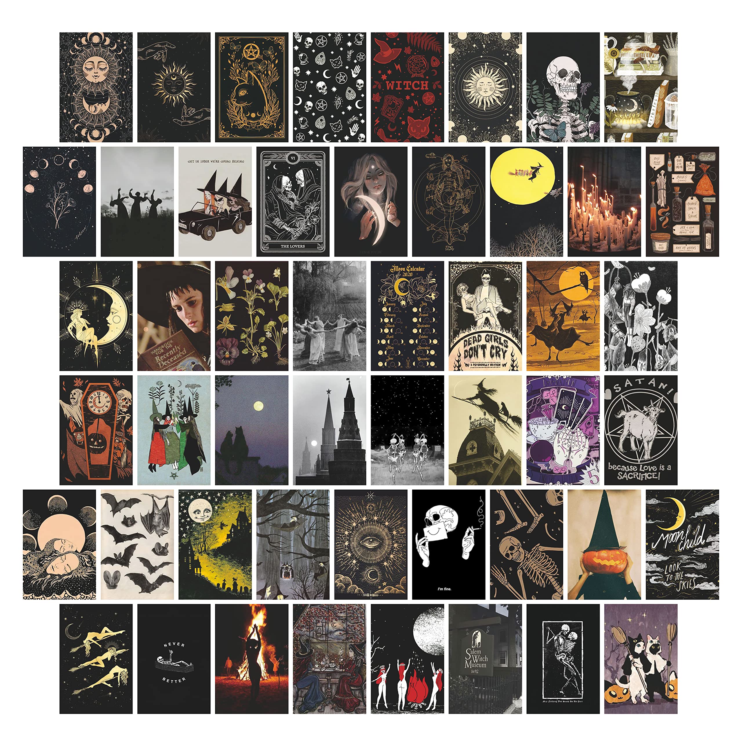TwoDays Witchy Room Aesthetic Wall Collage Kit, 50pcs Posters for Gothic, Wiccan, Pagan Decor (Set of 50, 4" 6")