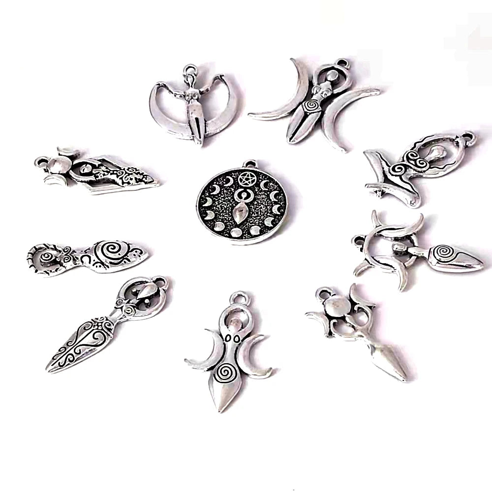 5pcs Triple Crescent Moon Goddess Pendant charm Pagan Jewelry Wiccan Witchy charms DIY  Women Yoga Nymph Accessories