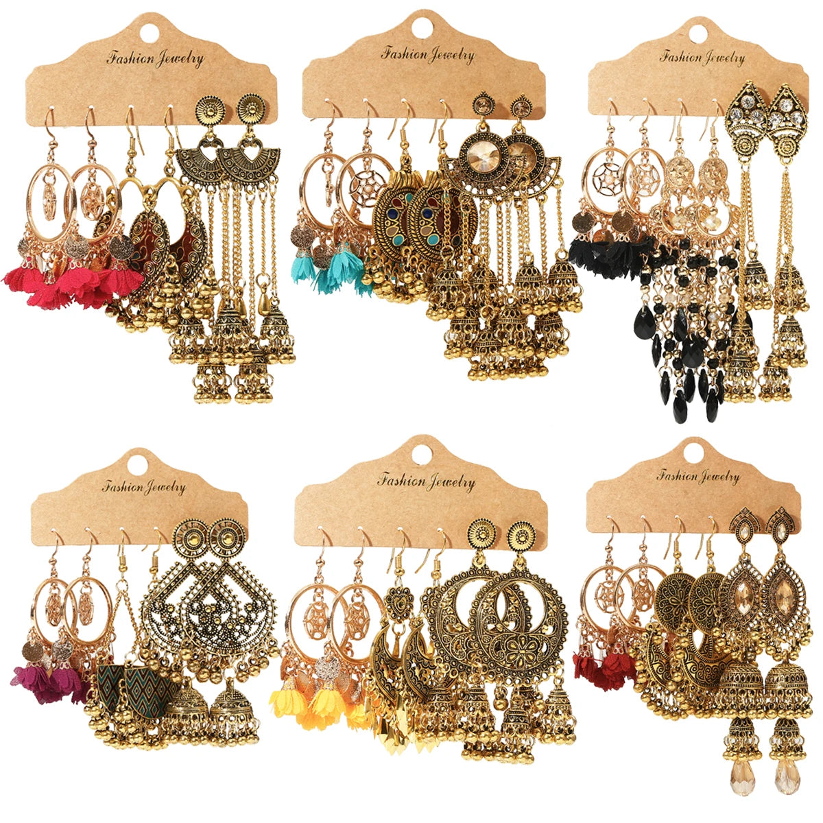 Vintage Ethnic New Tassel Earrings Set For Women Bohemian Multilayer Tassel Geometric Drop Earring Jewelry Indian Earrings