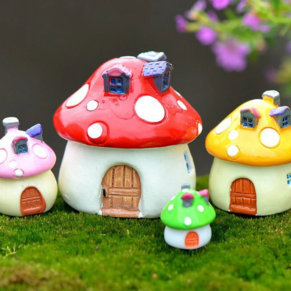 3 Sizes Mushroom House Resin Fairy Garden Craft Miniature Moss Micro Gnome Terrarium Mediterranean Home Decoration