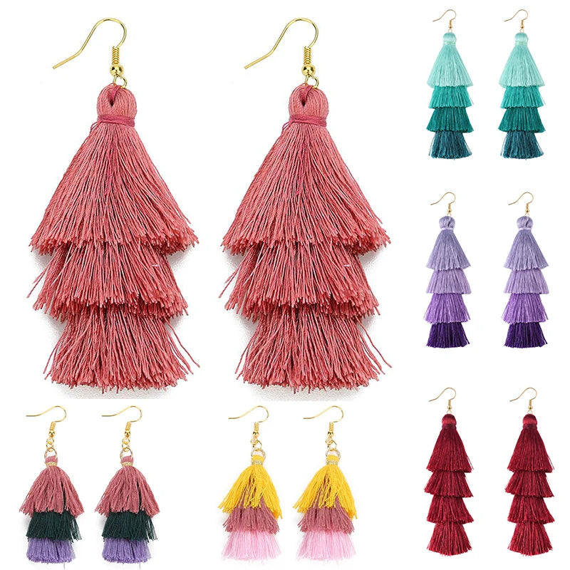 3 Layered Bohemian Fringed Luxury Statement Tassel Earrings Boho Indian Jewelry boho earrings valentine earrings Drop Earrings
