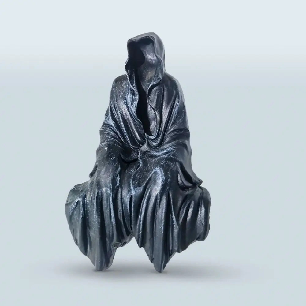 Horror Gothic Black Robed Sitting Garden Sculpture Halloween Decor Black Clothes Mysterious Master Ornament