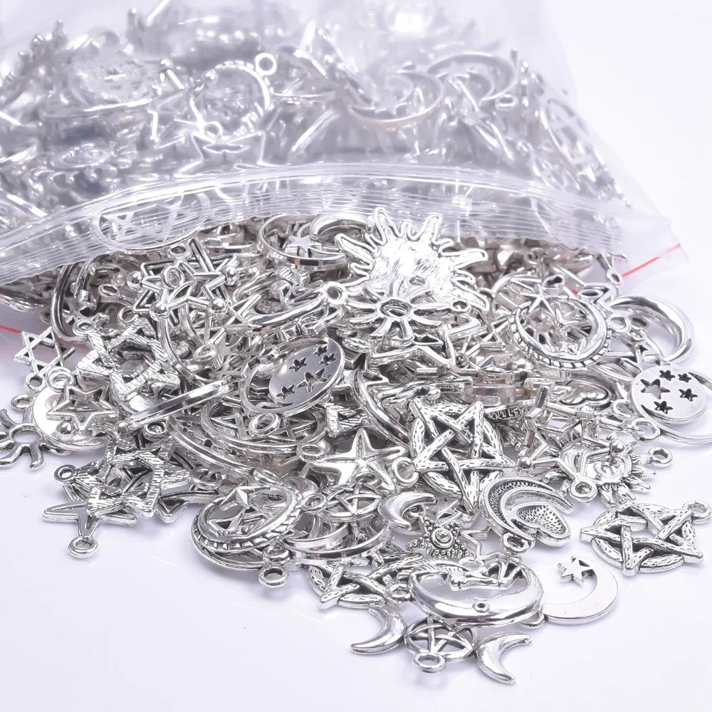 30Pcs/Lot Mix Styles Universe Witchcraft Goddess Triple Sun Crescent Moon Charms Random Vintage Star Pentagram Pendant  Jewelry