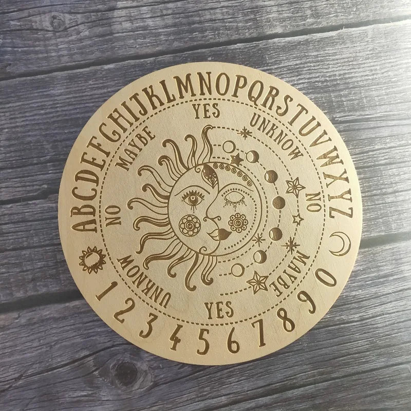 Wooden Pendulum Board Laser Engrave Star Sun Moon Tarot Altar Divination Supplies Metaphysical Healing Meditation Plate Ornament