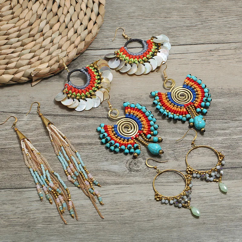 European American Bohemian National  Earrings Retro Holiday Versatile Temperament  Earrings Women's Long Nepal Vintage Earrings