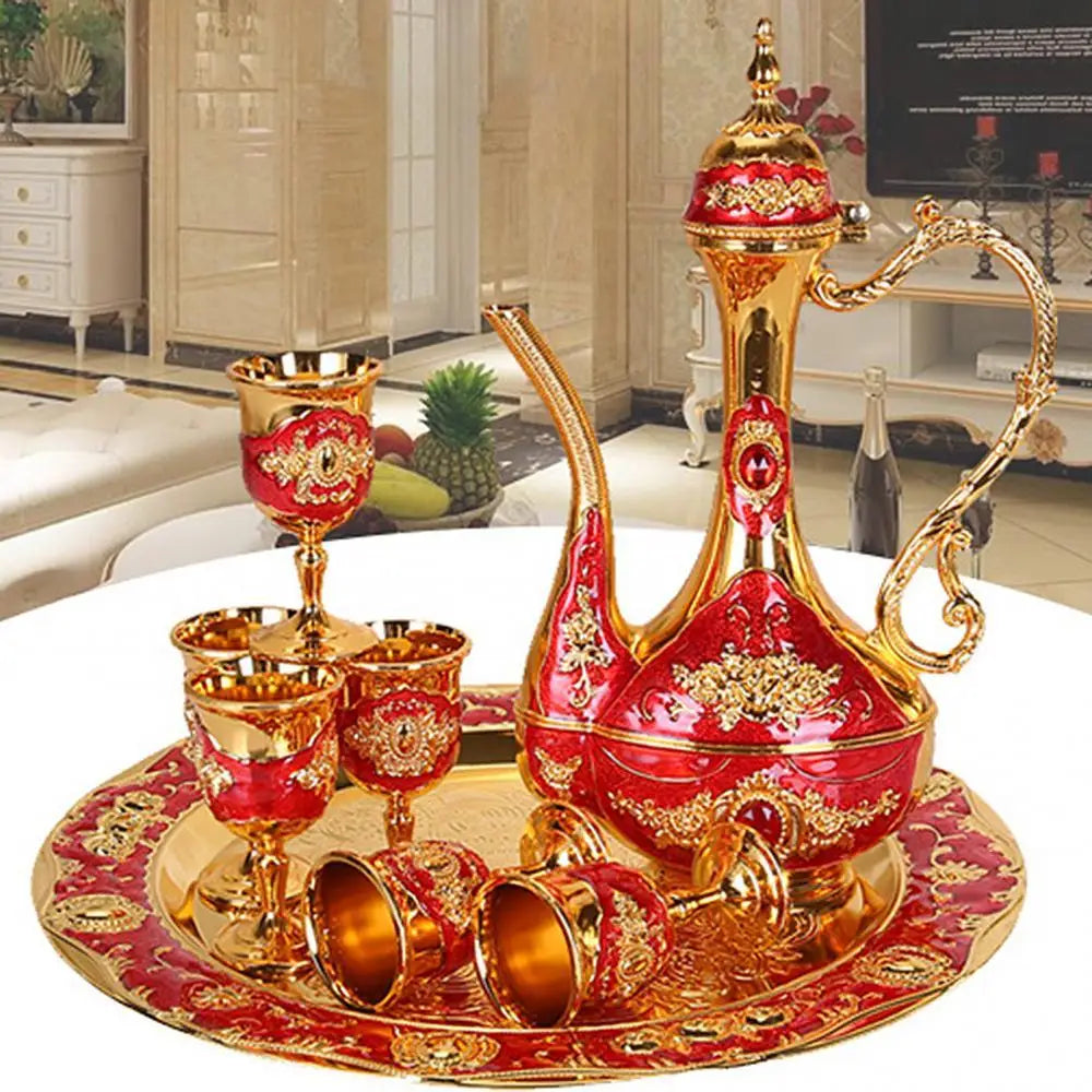 8Pcs/Set Water Kettle European Style Teapots Vintage Metal Coffee Pot Wine Cup Kettle Kit Tea Kettle Water Pot чайник заварочный