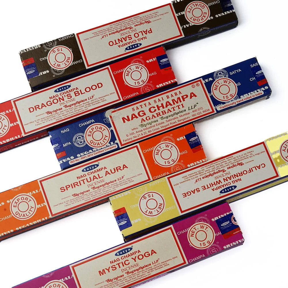 Nag Champa Indian Incense Collection Satya Handmade Sticks With Six Flavors Refreshing Medicinal Aromas For Home And Meditation