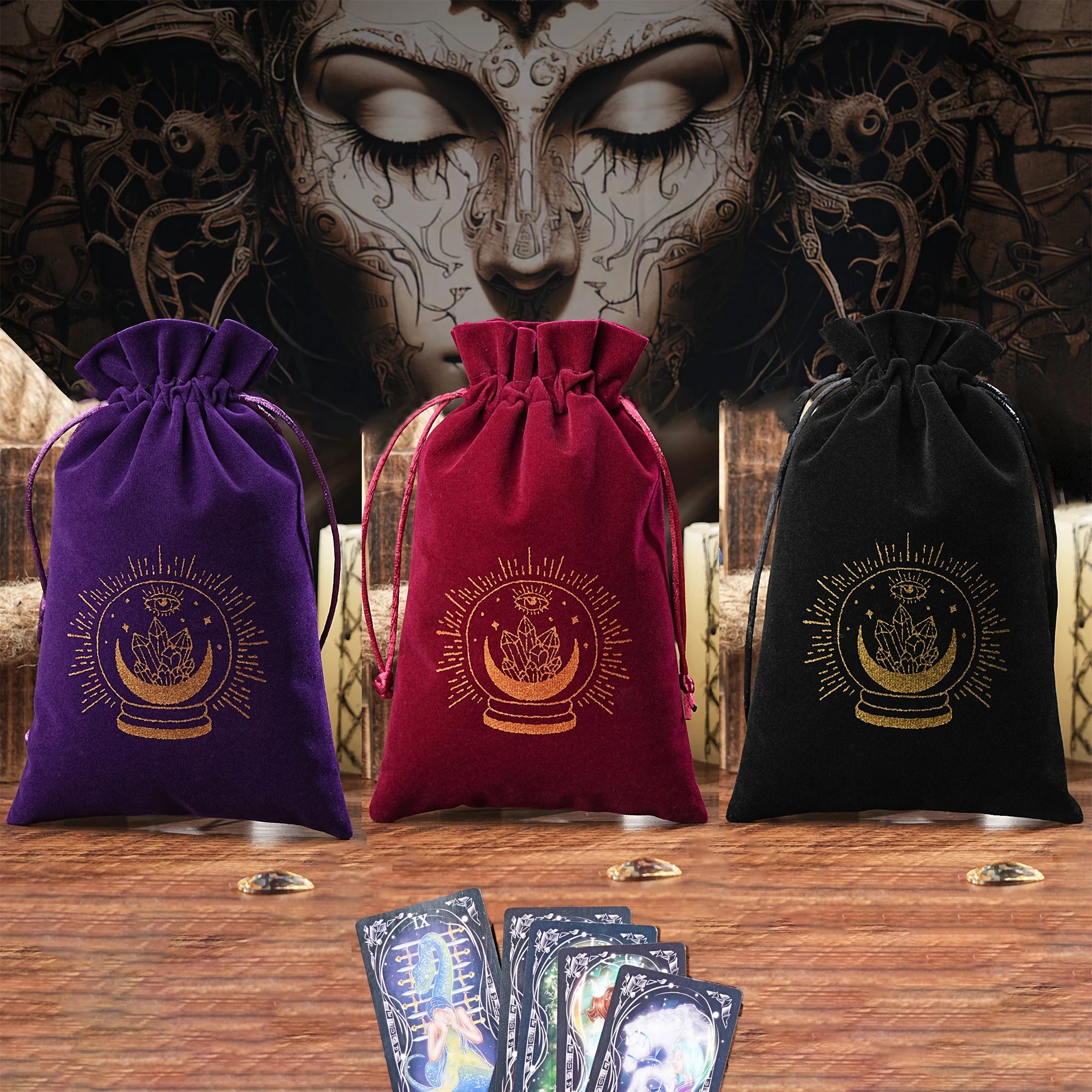 1pc 14x22cm Larger Velvet Tarot Storage Bag Board Game Cards  Drawstring Package Witchcraft Supplies for Altar Dice Tarot Pouch