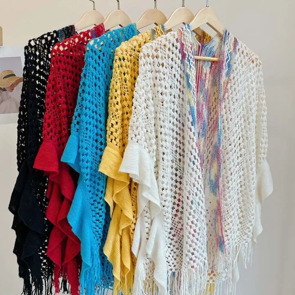 Luxury Elegant Bohemian Knitted Shawl Ethnic Style Hollow Wraps Scarf Coat Cloak Scarves
