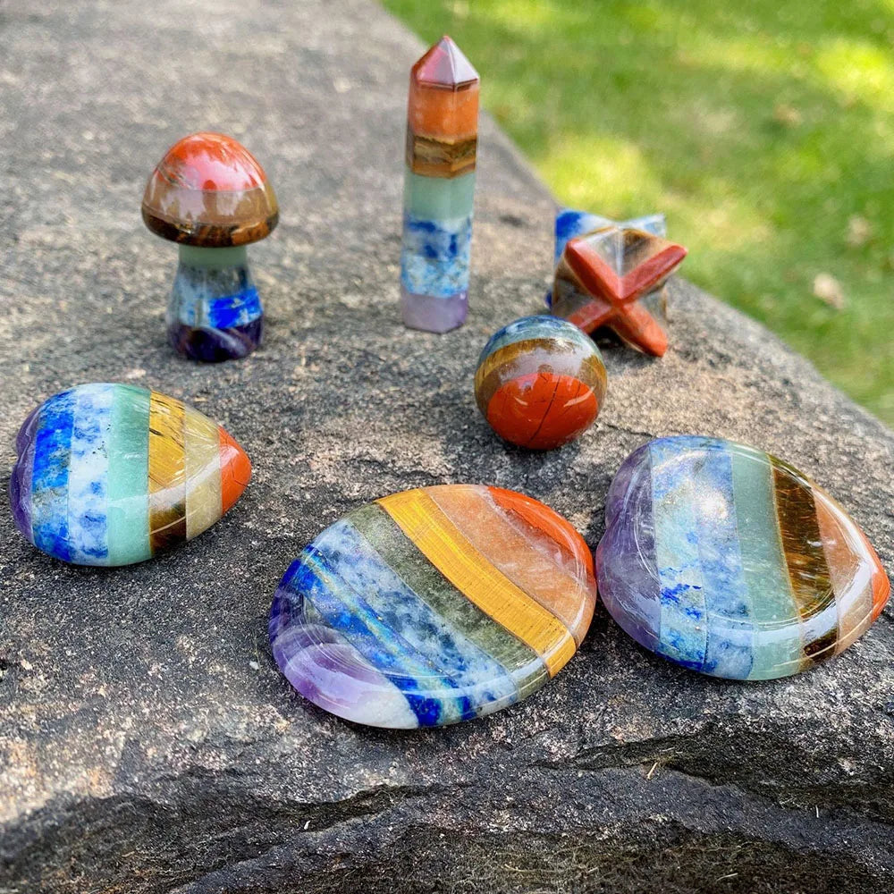 Natural 7 Chakra Healing Crystals Stones Series Spiritual Energy Thumb Stone Ball Wand Heart Moon Angel Pendant Pyramid Ornament