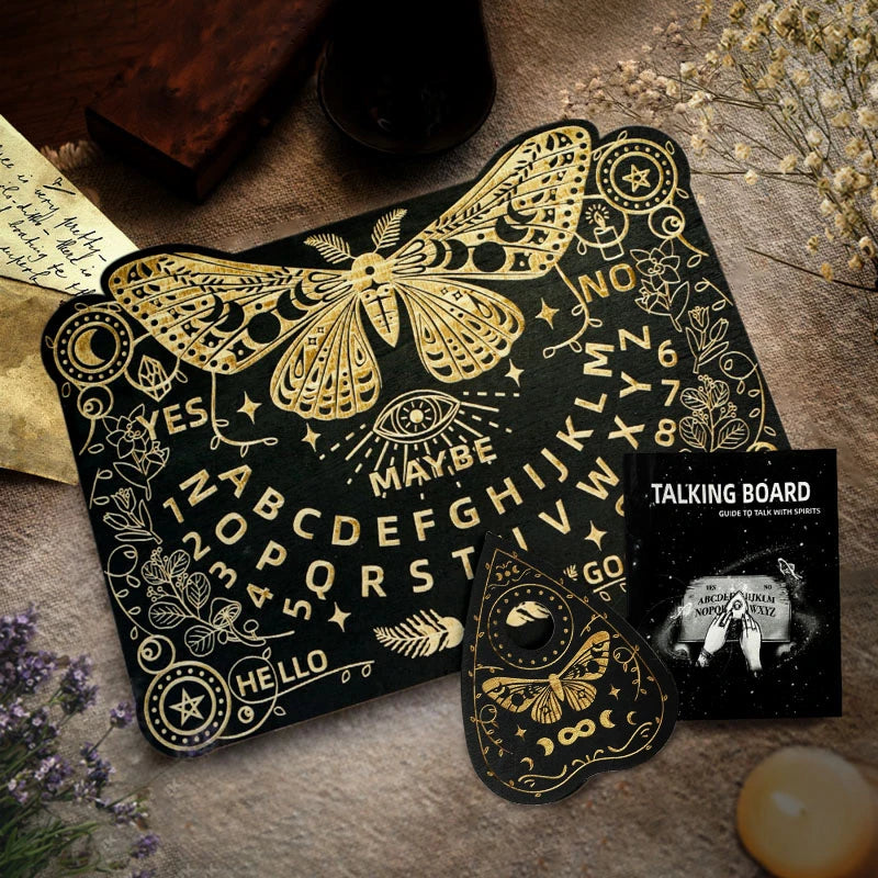 Wooden Divination Pendulum Board Butterfly Engraved Board Magic Spirit Talking Board Message Board Game for Witchcraft Pagan