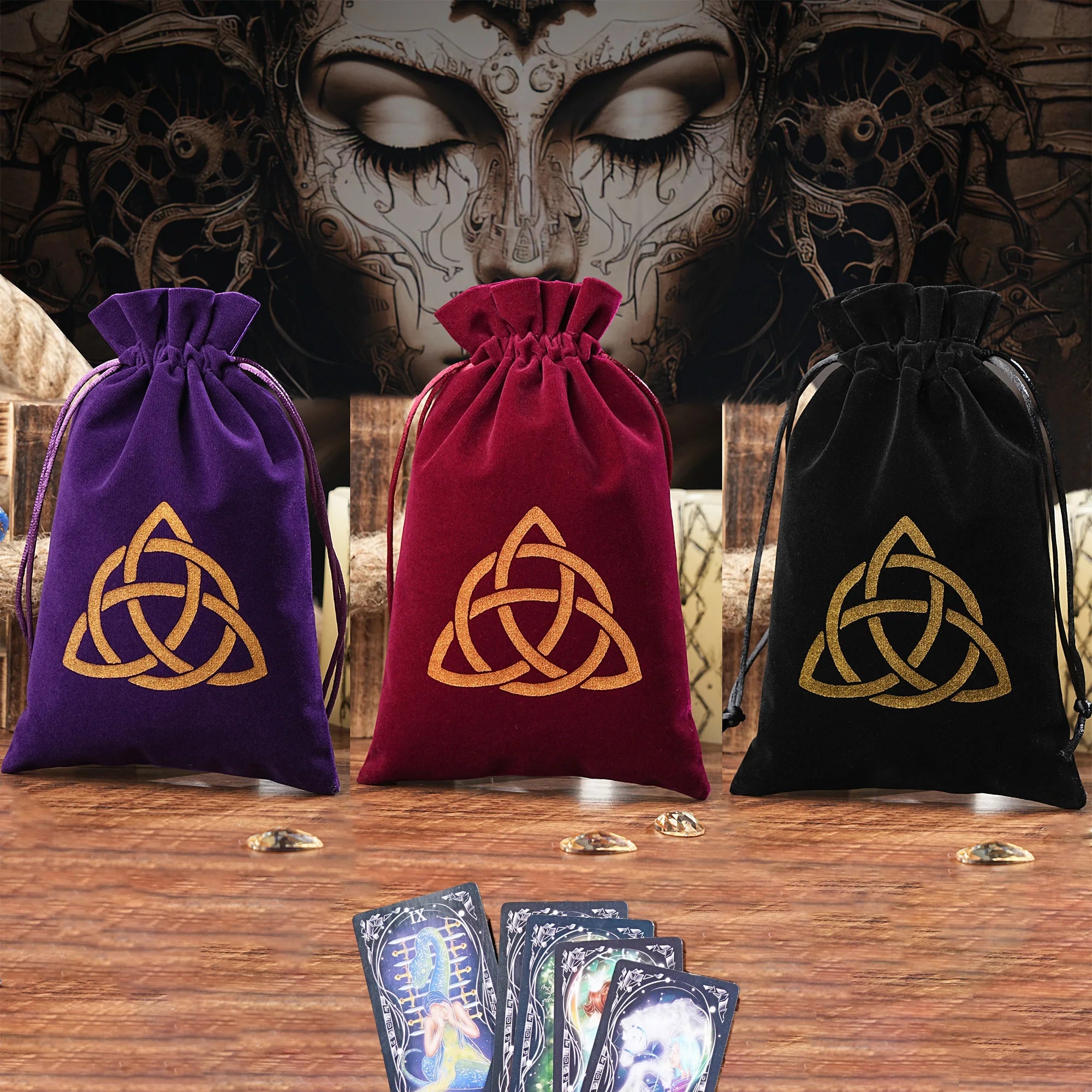 1pc Velvet Tarot Storage Bag Board Game Cards Embroidery Drawstring Package Witchcraft Supplies for Altar Tarot Dice Pouch