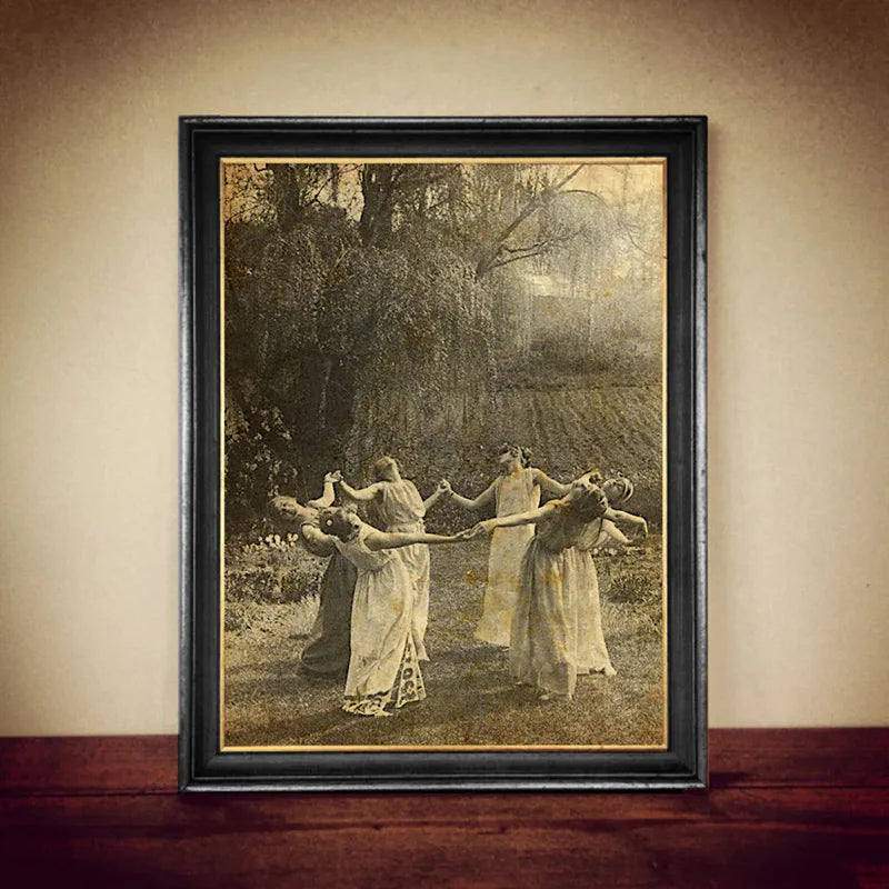 The Circle of Dancing Witches Poster Print Retro Dark Occult Gothic Home Decor Witchcraft Witch Picture Wall Art Canvas Painting