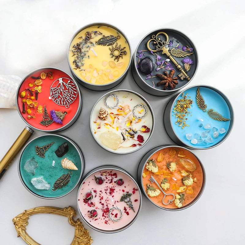 6.5OZ Spell Candles In Jars Crystal Ritual Candle Dried Flower Herbs Candles Scented Fragrance for Prayer Religious