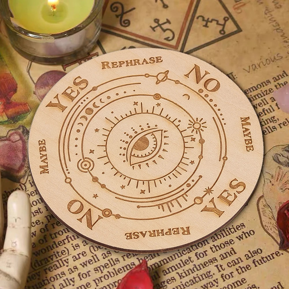 Round Wooden Boards Laser Carving Eye Providence Pendulum Board Magics Meditation Decision Plate Creative Witchs Altar Supplies