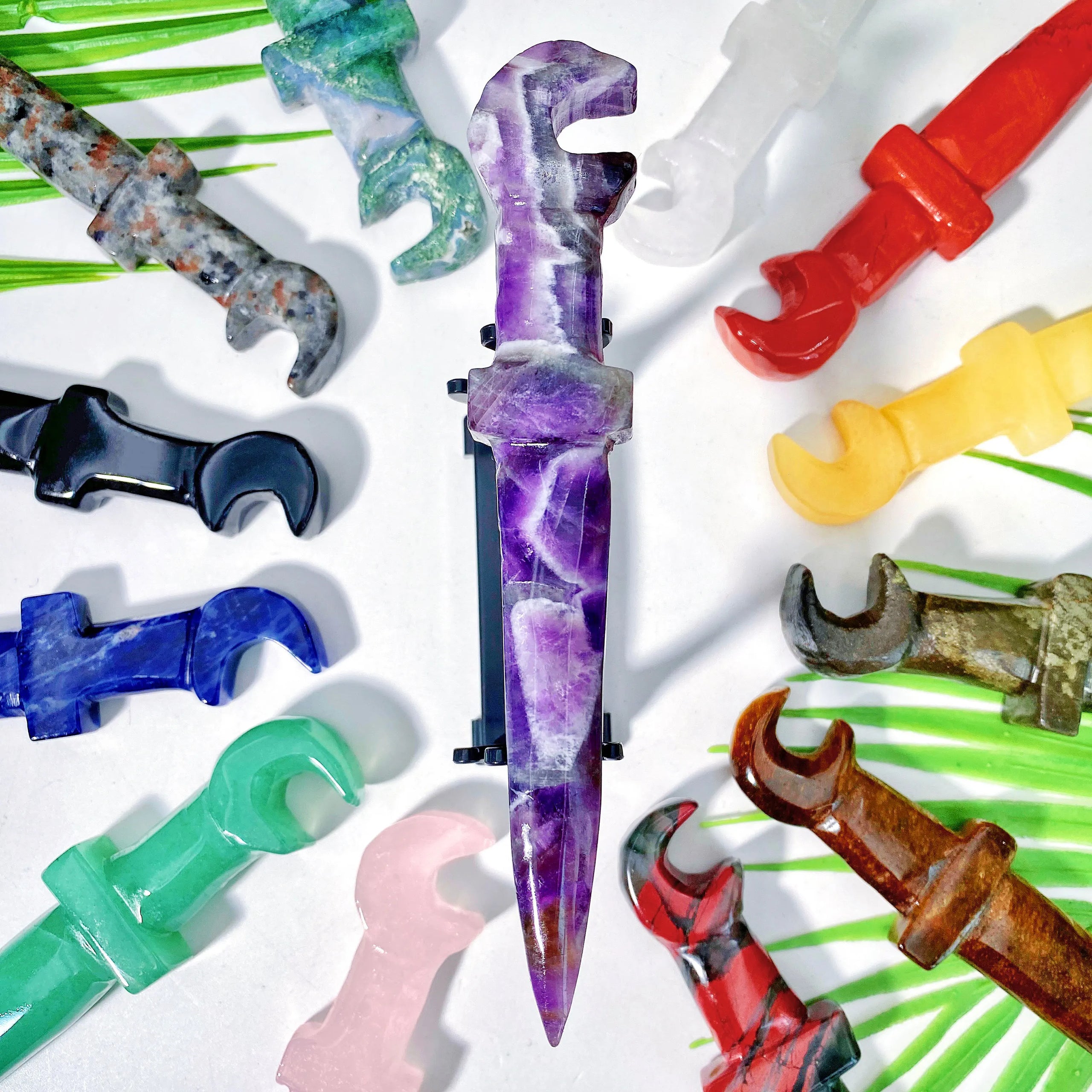 1PC High Quality Random Moon Knife Natural Crystal Carving,Gemstone Jewelry,Birthday Gift,Women Gift,Halloween Gift.