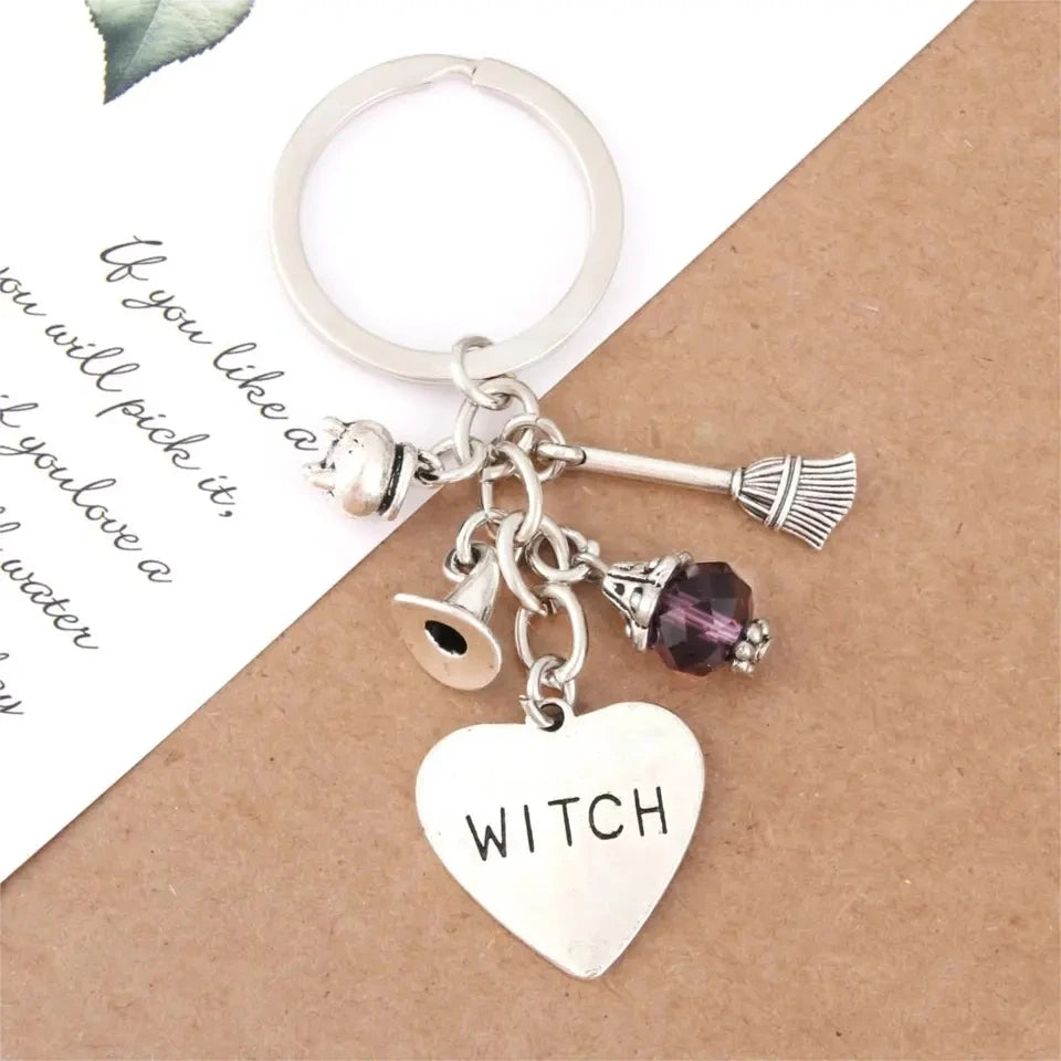 Halloween Purple Bead Sorcerer Witch Keychain For Keys Car Bag Charm Key Ring Fashion Horror Charm Halloween Gift