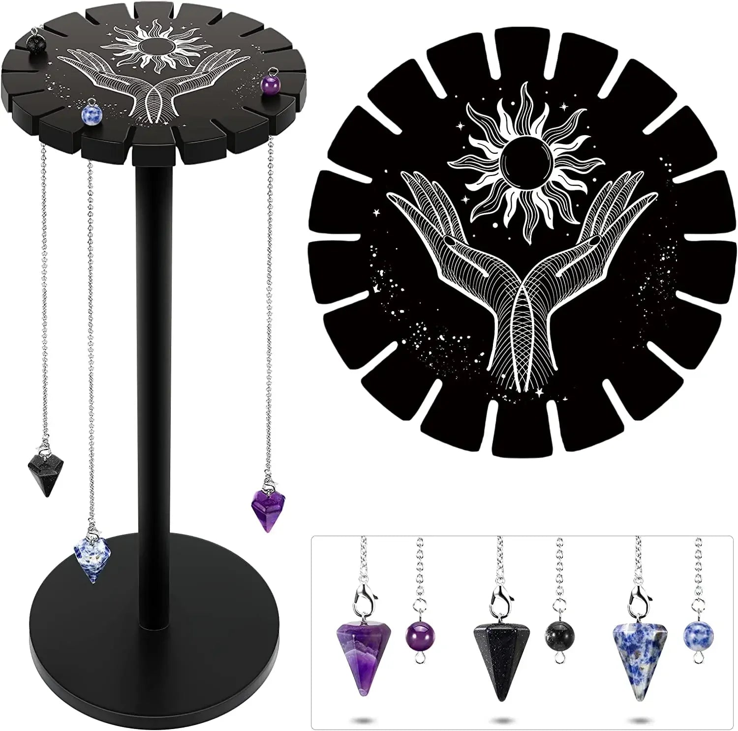 Crystal Display Shelf Pendulum Display Stand with Hand Moon Witch Stuff Wooden Pendulum Holder Stand Witch Pendant Storage