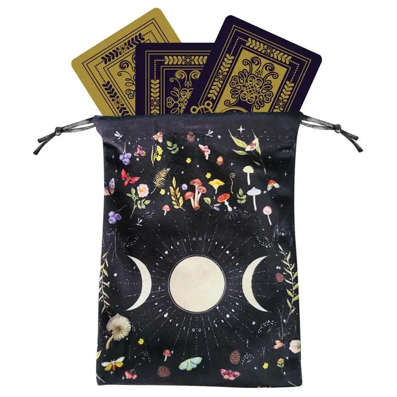 Flannel Tarot Deck Storage Bag Moon Phase Pattern Tarot Pouch With Drawstrings For Tarot Accessories  Dice Runes Gems Pouch