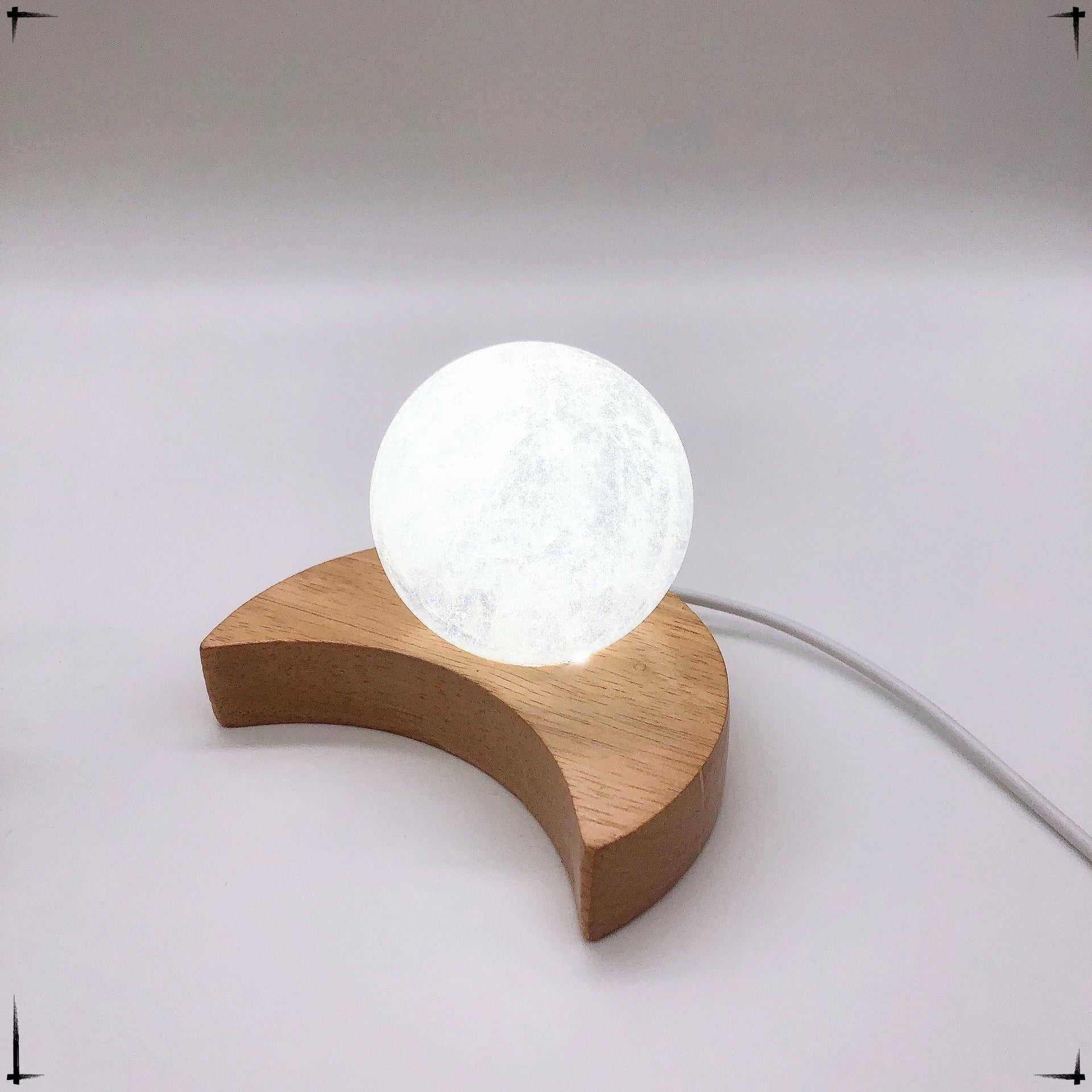 LED Night Light Moon Shape Wooden Bracket Crystal Sphere Stand  Night Lamp Stand Crystal Ball Base Sphere HolderRoom Home Decor