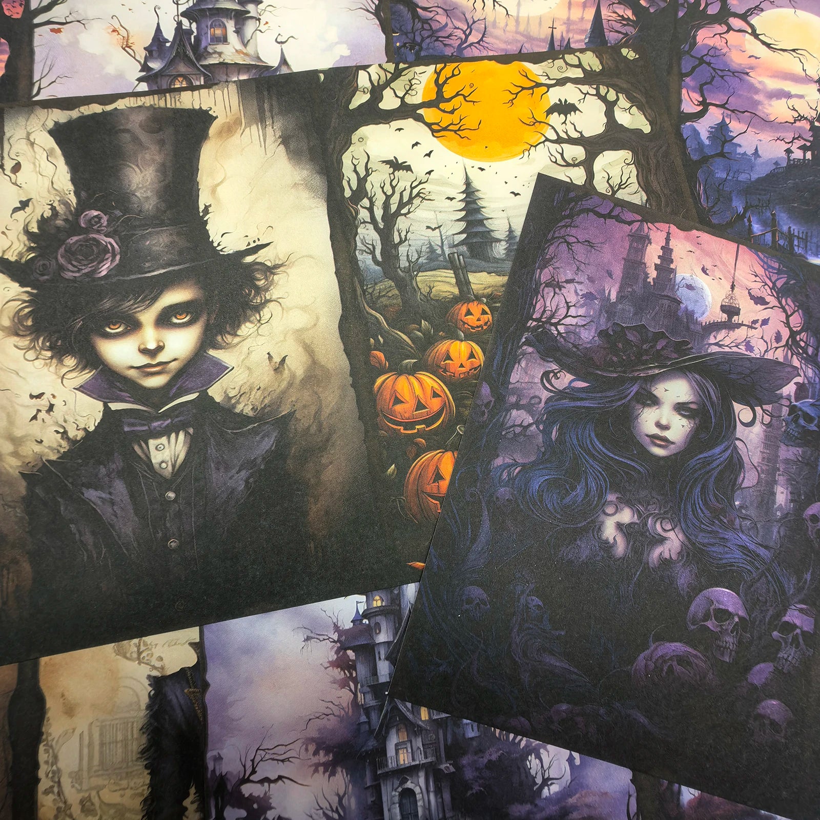 Viguscraft 10Sheets A5 Size Halloween Horror Purple Wizard Junk Diary Magazine Scrapbooking