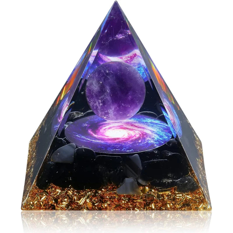 Orgone Pyramid for Positive Energy, Orgonite Amethyst&Obsidian Healing Crystal Pyramids for Reduce Stress Chakra Reiki