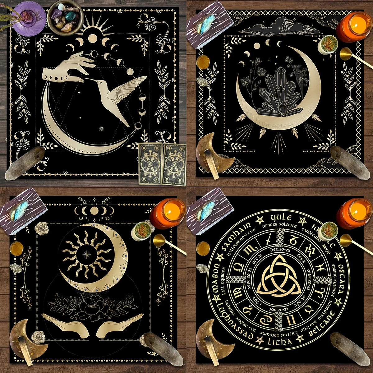 1pc Tarot card tablecloth, moon phase flowers, pagan card game decoration, altar tablecloth, witchcraft decoration tablecloth