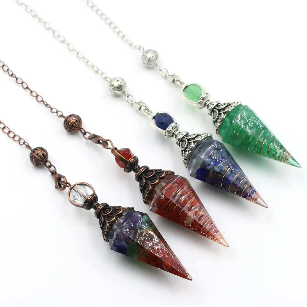 Natural Stone Crystal Pendulum Necklaces Hexagonal Cone Crushed Stone Amethyst Chakra Balance accessories for witchcraft supplie