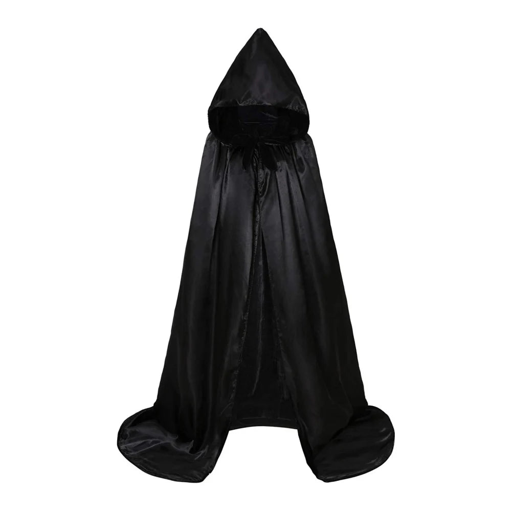 Adult Long Witchcraft Vampire Robe Hooded Cloak Halloween Party Cosplay Costume Black Medieval Cloaks Kids Dress Up Costume