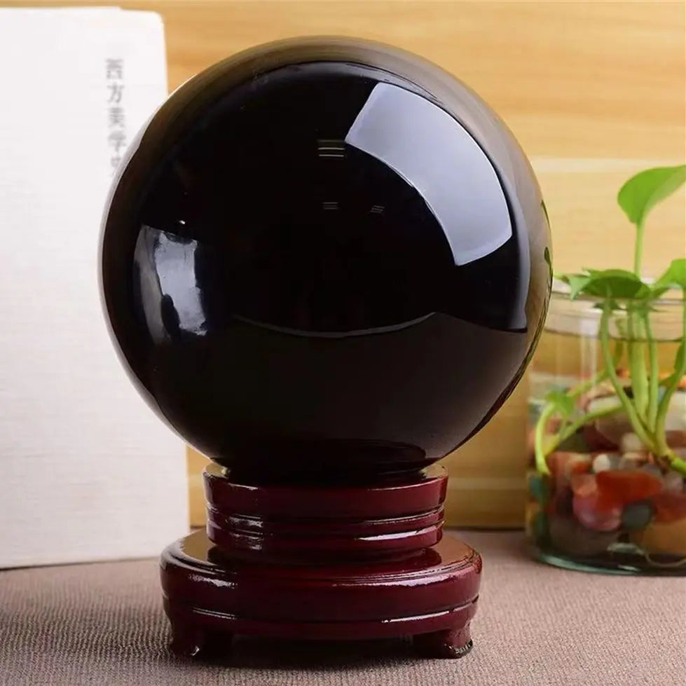 Natural  Black Obsidian Sphere Large Crystal Ball Magic Ball Healing Crystals Gemstone feng shui Sphere Decoration Without Base