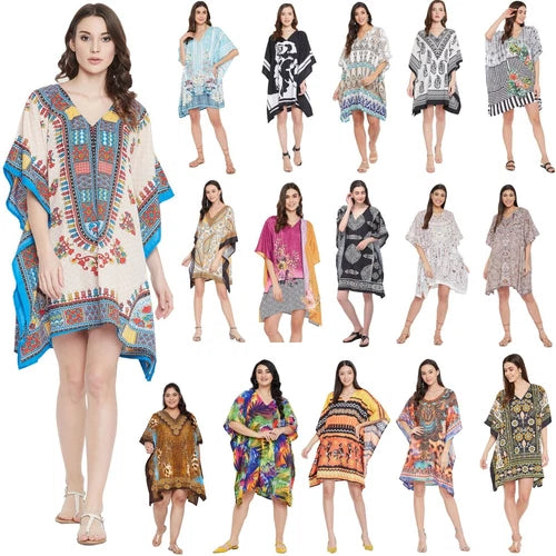 Women Tunic Top Short Mini Plus Size Dress Beachwear Kimono for Christmas Gift