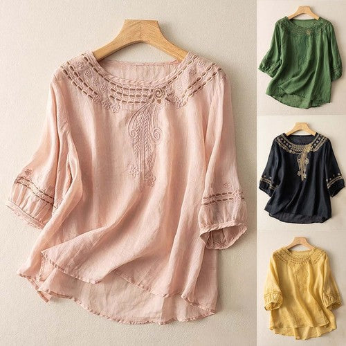 Women Cotton Linen Tunic Top Shirt Summer Casual Baggy Plain Blouse Plus Size US