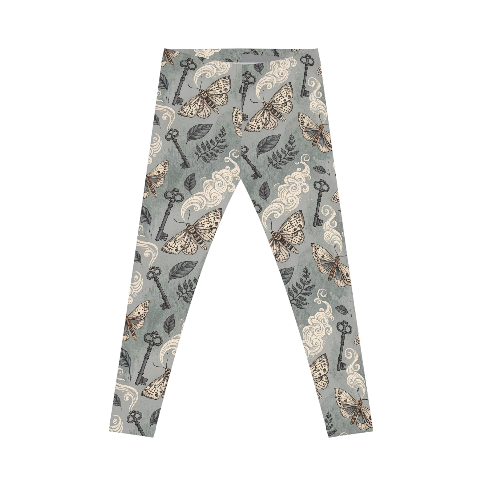Mystic Moth Pattern Leggings — Vintage Keys & Botanical Print