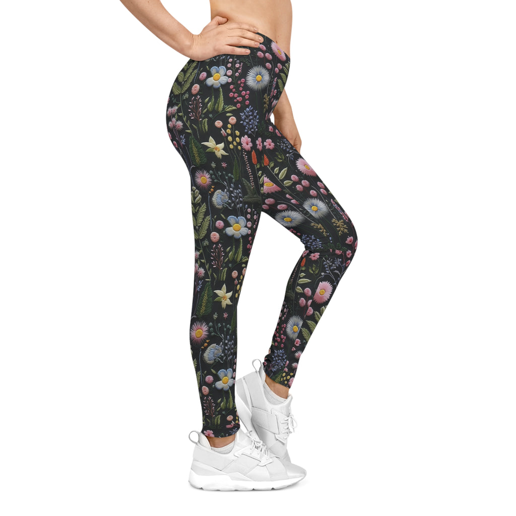 Leggings with floral pattern worn by a person on a white background