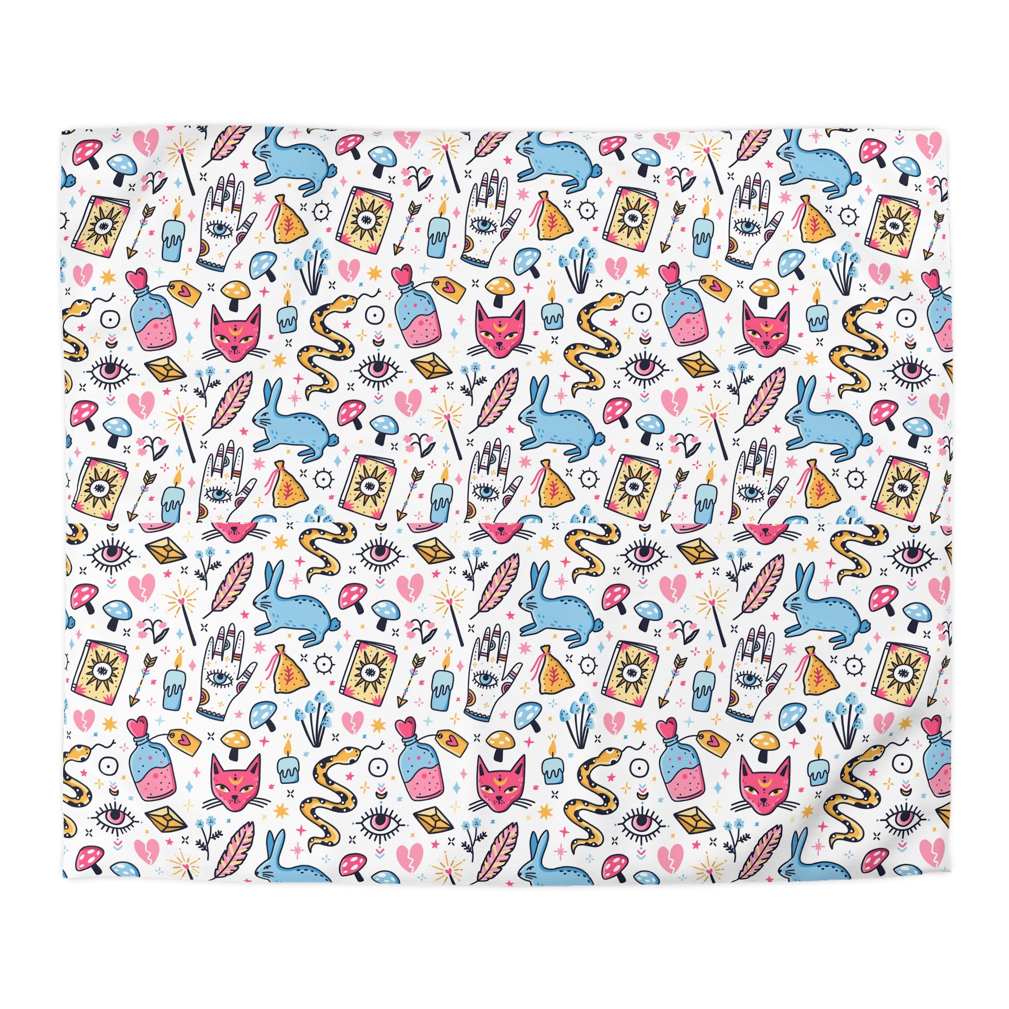 Bunny Magic Microfiber Duvet Cover — Cute Witchy Symbols Pattern