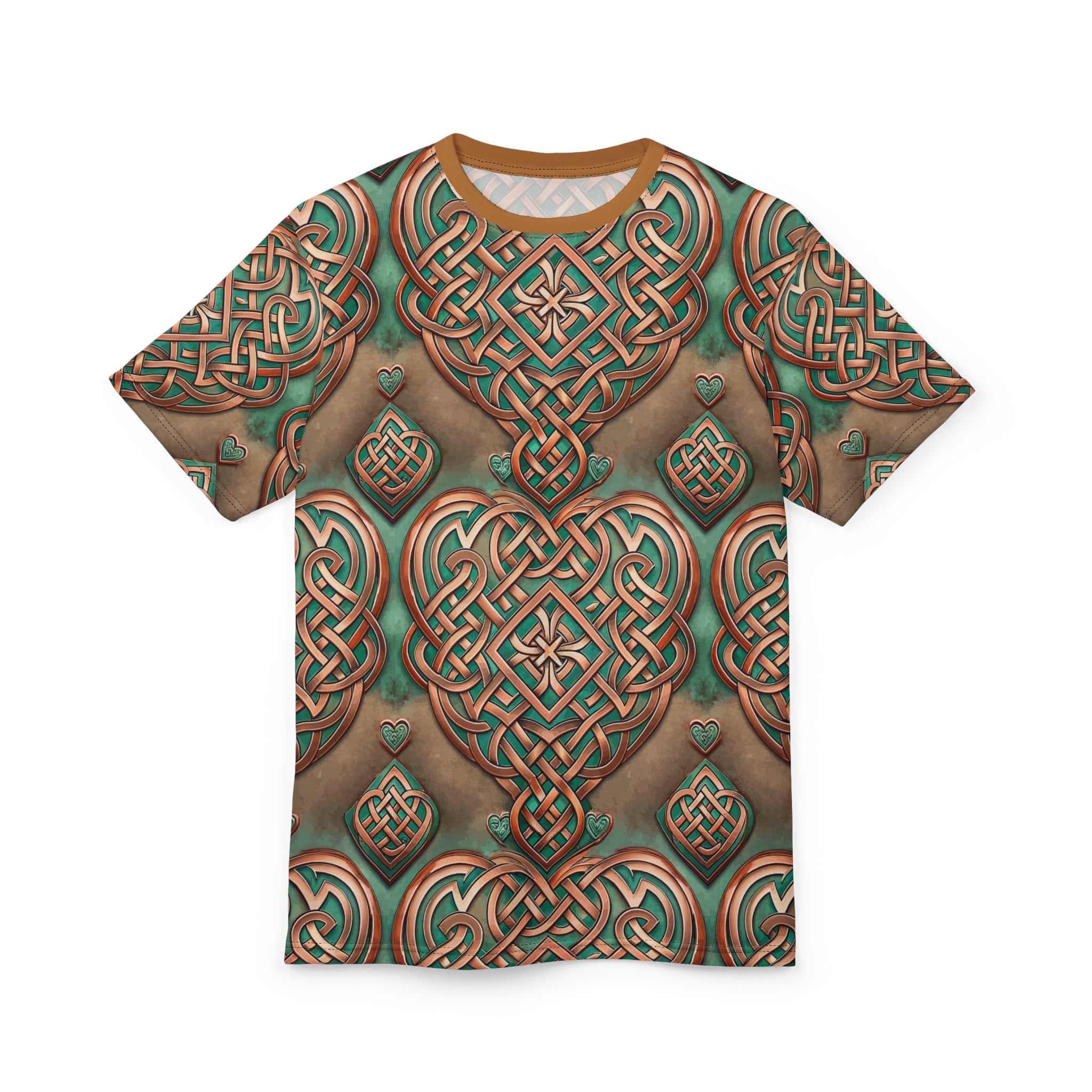 T-shirt with Celtic knot design on a white background