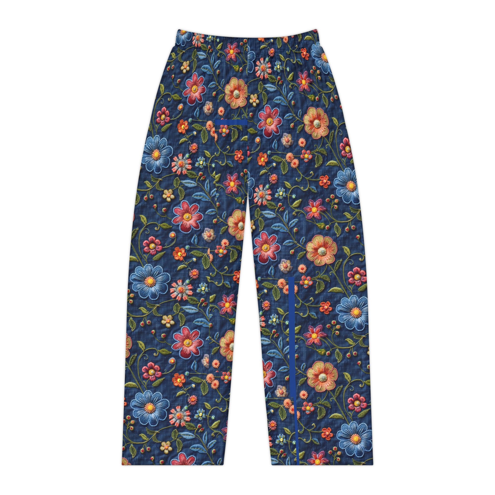 Floral-patterned pants on a white background
