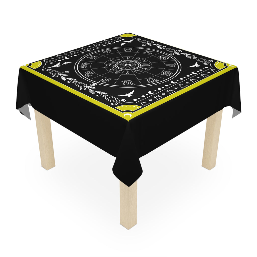 Astrology Zodiac Tablecloth — Black & Yellow Tarot Altar Cloth