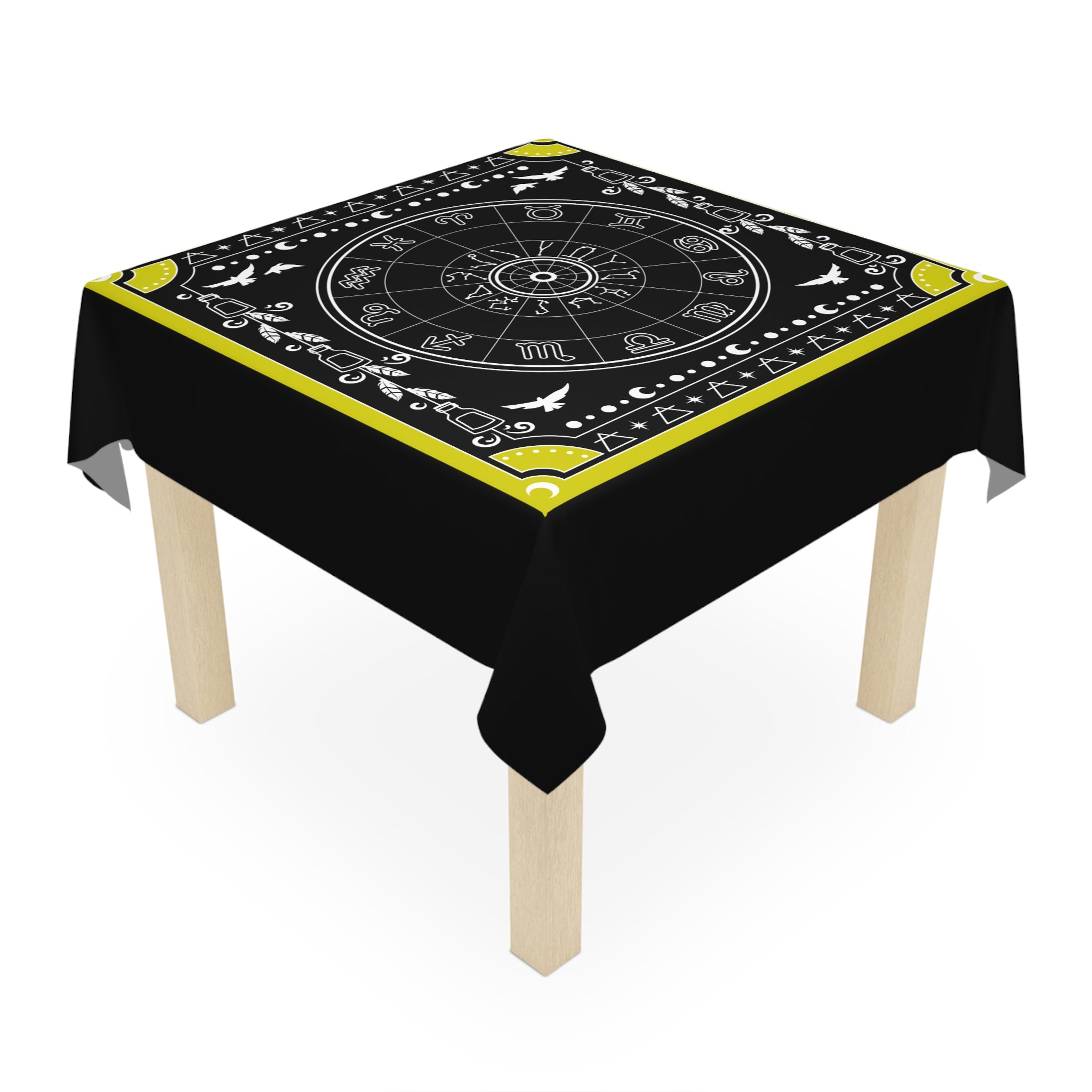 Astrology Zodiac Tablecloth — Black & Yellow Tarot Altar Cloth