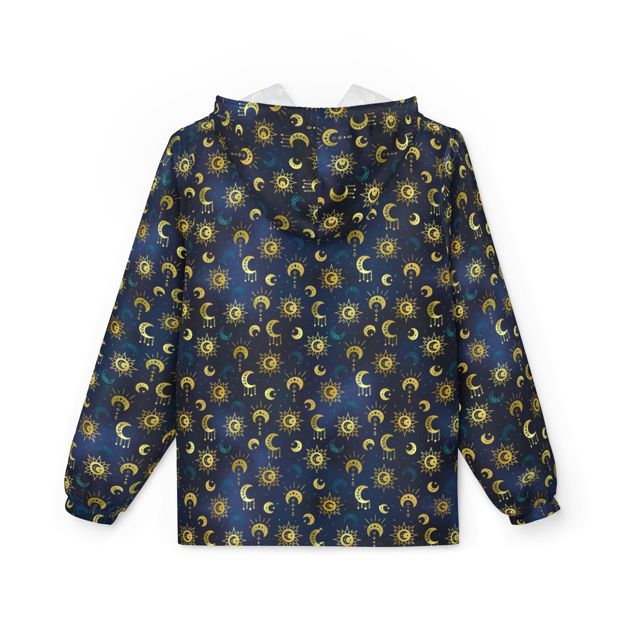 Bohemian Moon Windbreaker Jacket — Night Sky Pattern with Gold Pockets