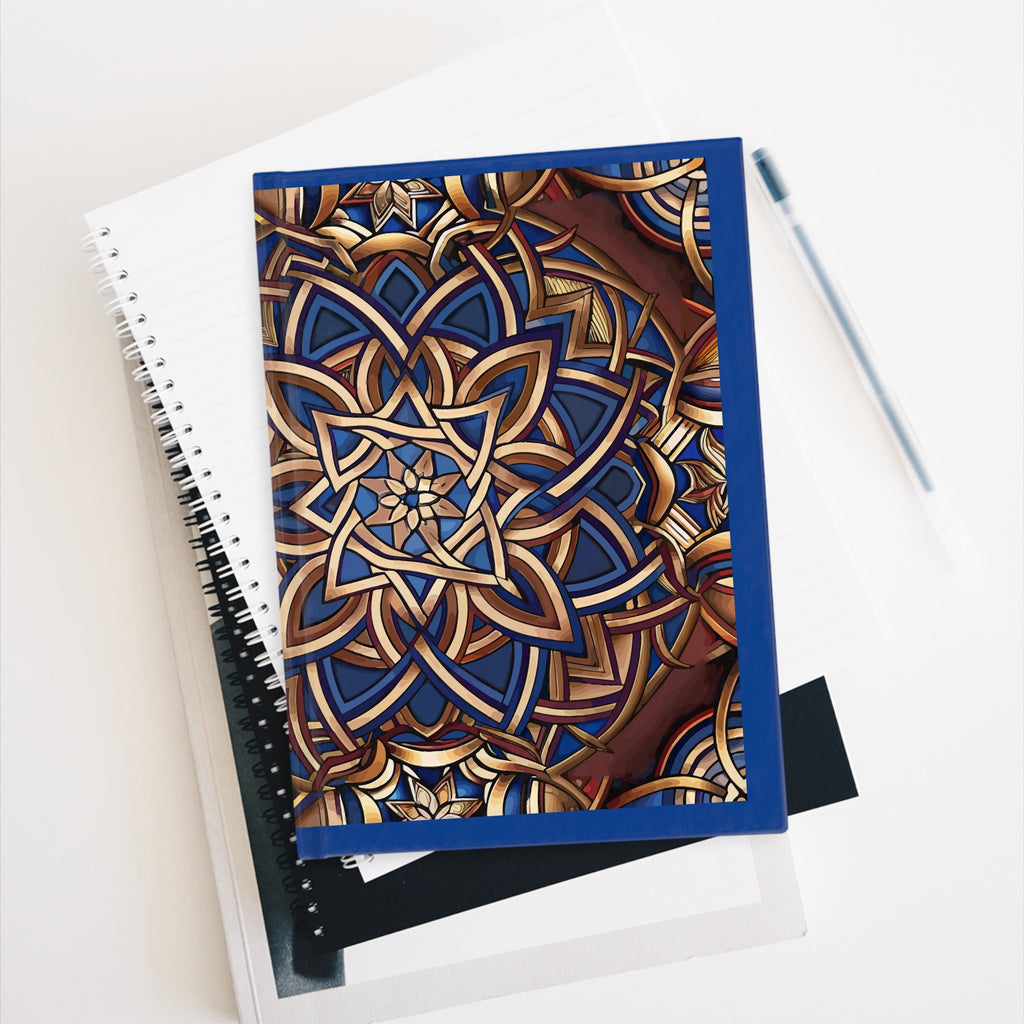Notebook with a decorative cover on a white surface