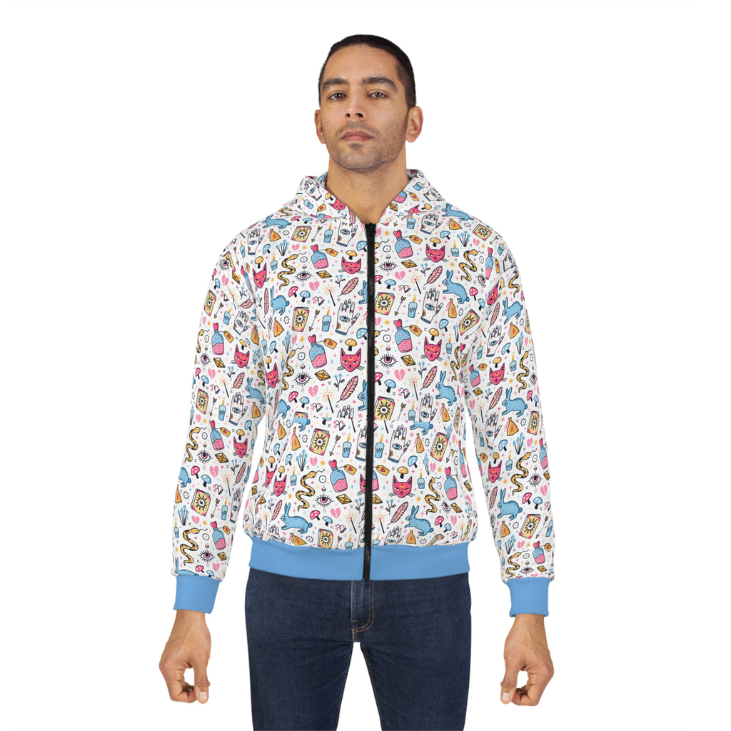 Bunny Magic Zip Hoodie — All-Over Print Cartoon Icons