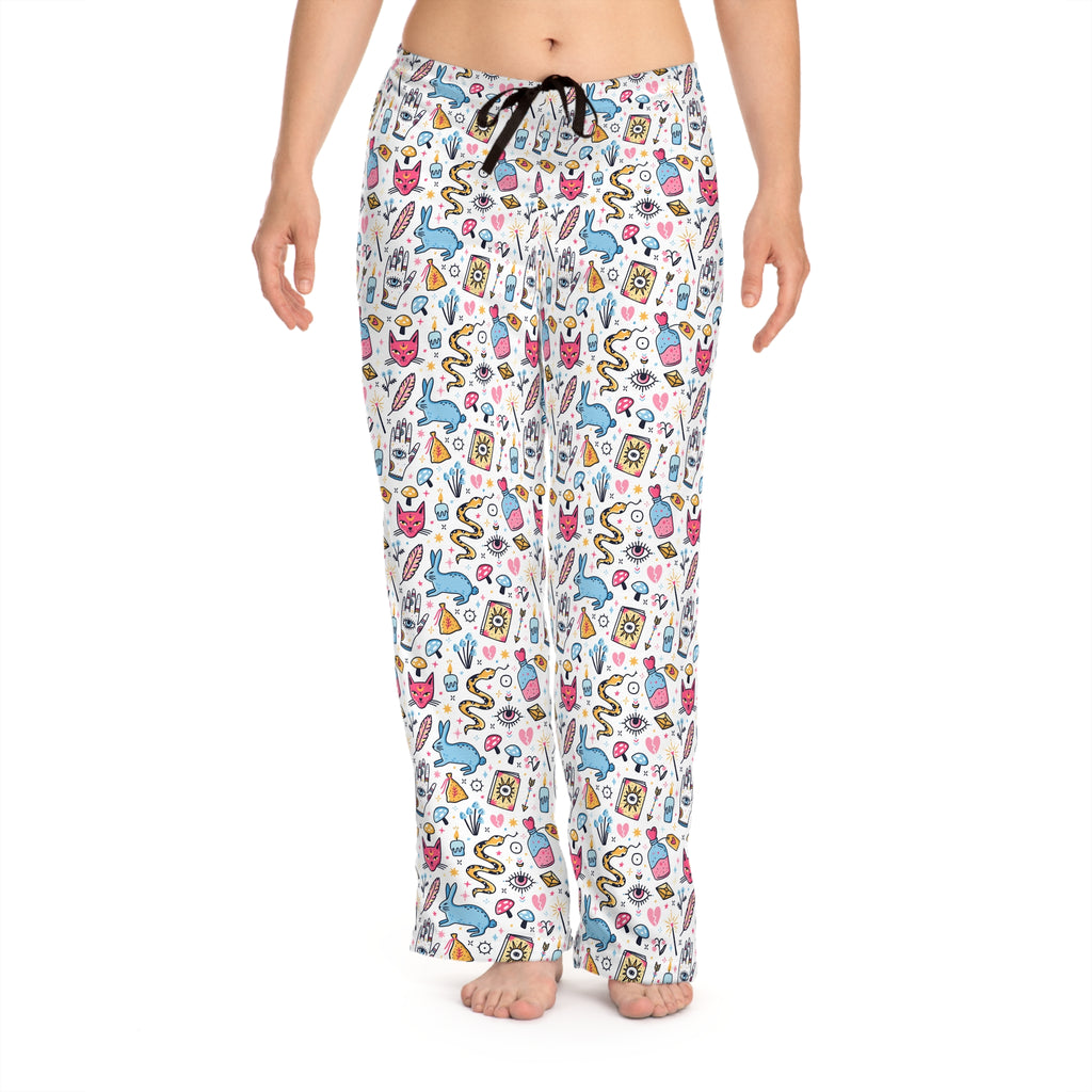 Bunny Magic Women’s Pajama Pants — Cute Cozy All-Over Print Sleep Lounge Pants (Whimsical Doodle Pattern)