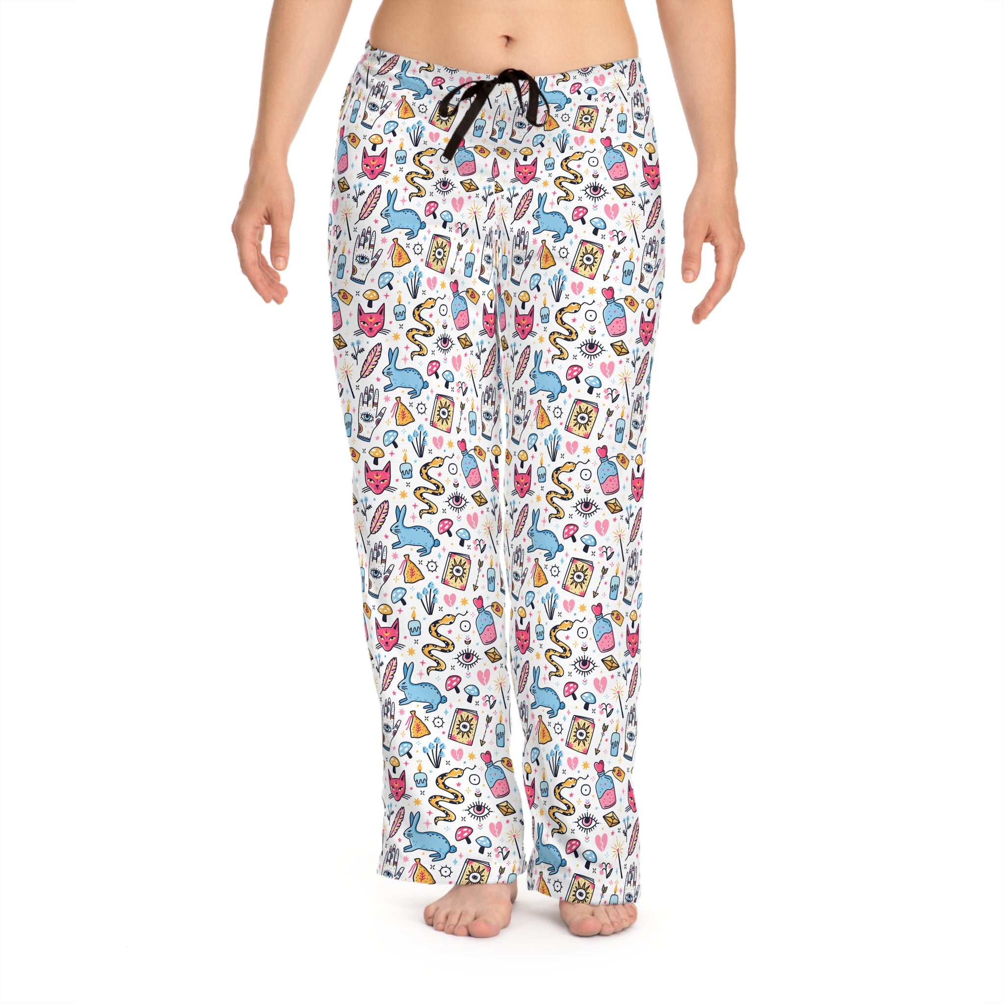 Bunny Magic Women’s Pajama Pants — Cute Cozy All-Over Print Sleep Lounge Pants (Whimsical Doodle Pattern)