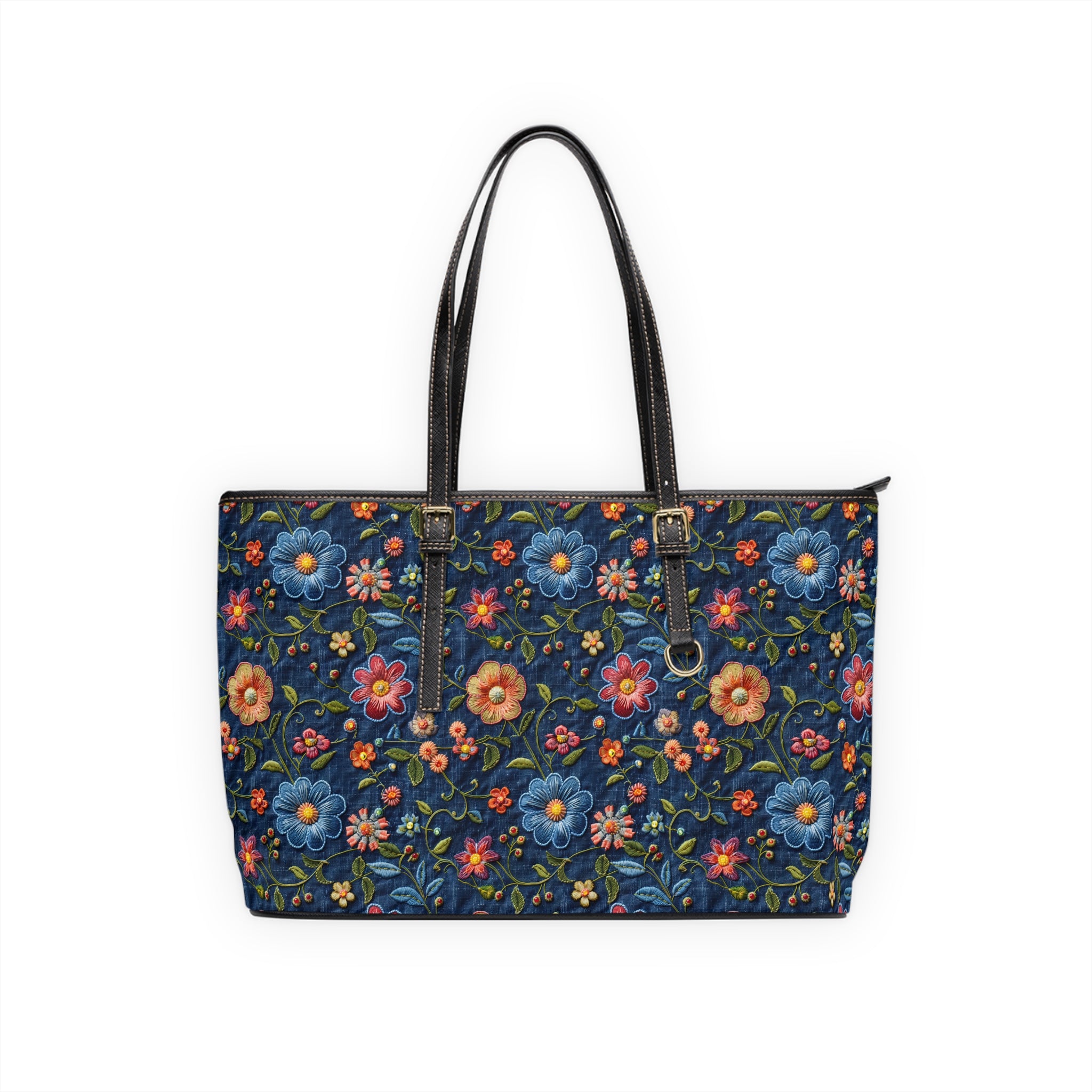 Floral-patterned tote bag on a white background
