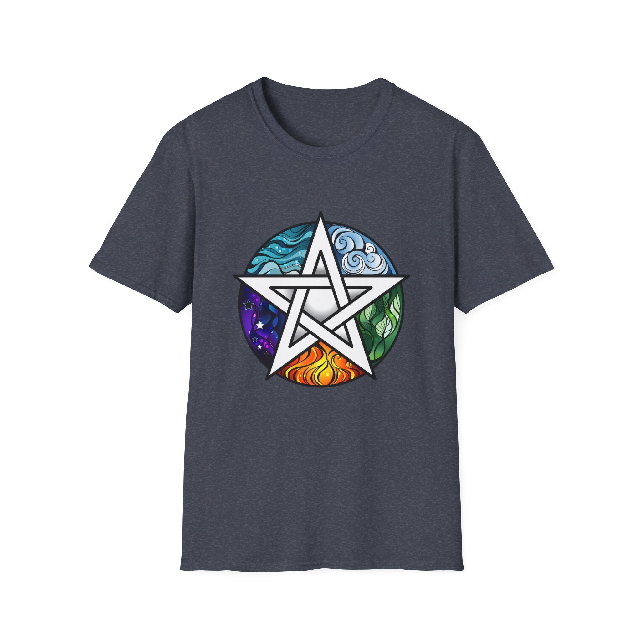 Elemental Pentagram T-Shirt — Four Elements Star Design (Earth, Air, Fire, Water)