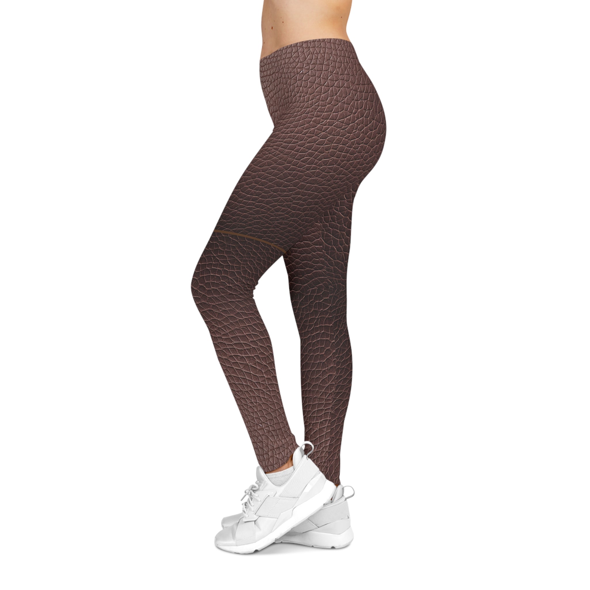 Model wearing Faux leather leggings  on a white background