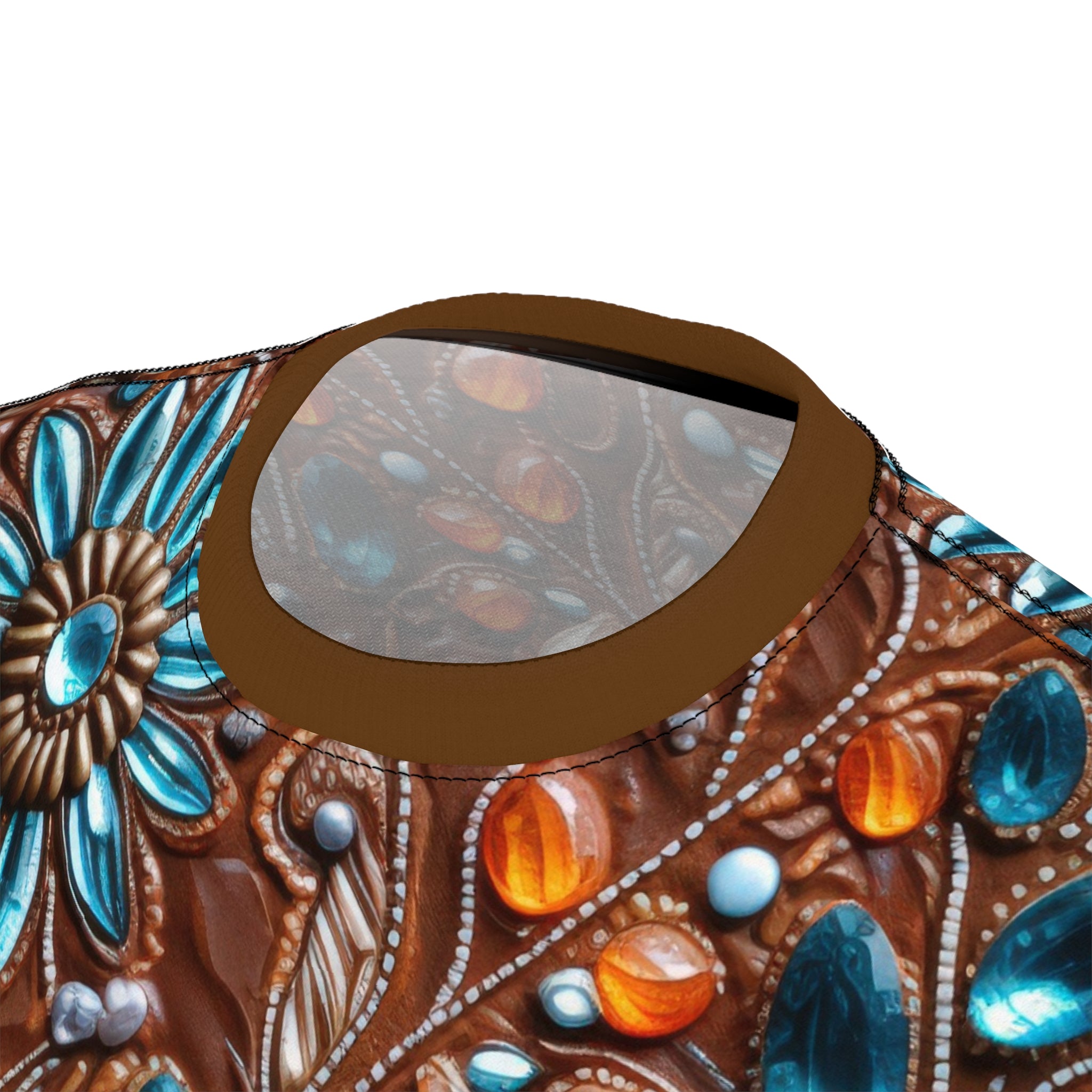 Collar on a  faux jewel toned t-shirt on white background.