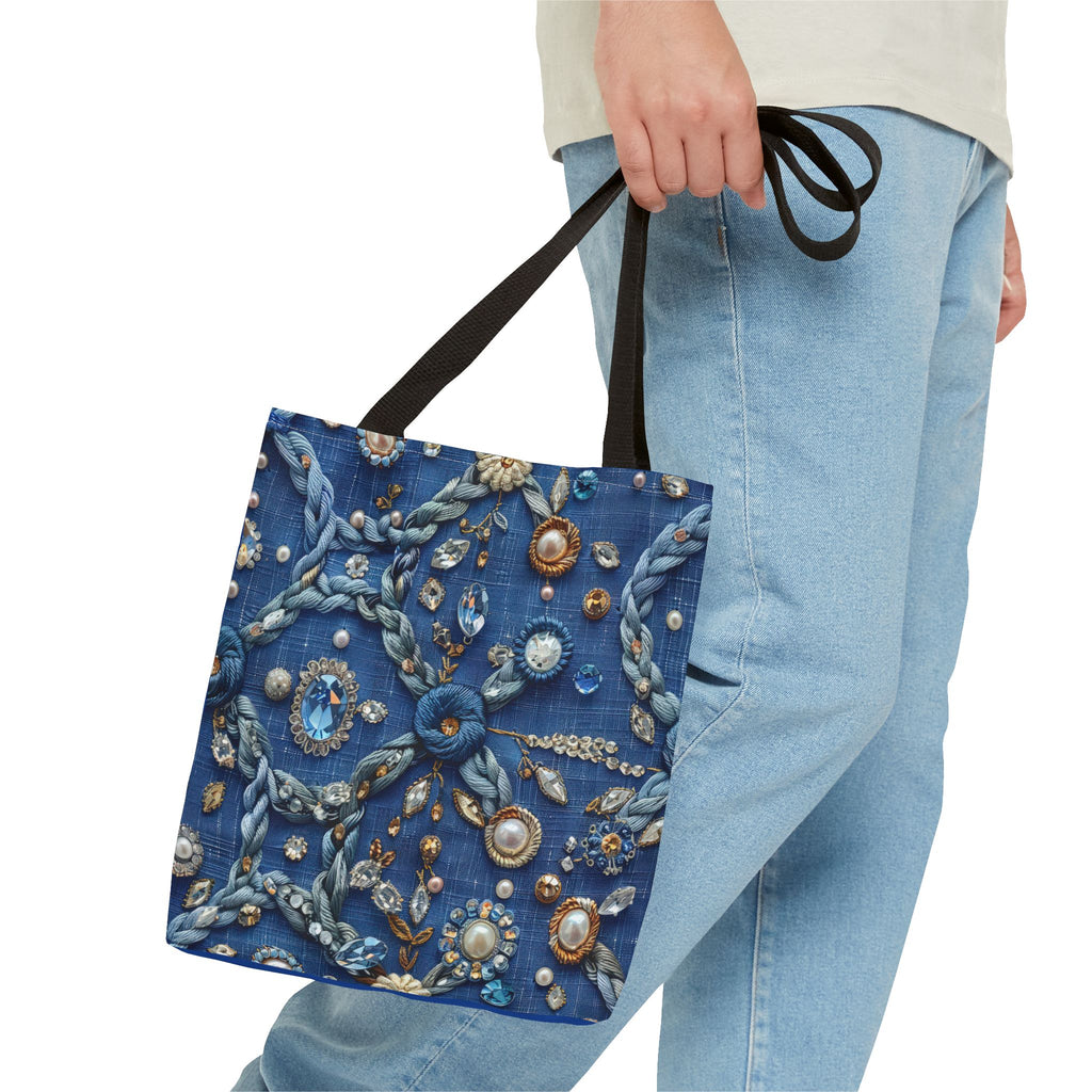 Bohemian Embellished Pattern Tote Bag | Ornate Pearl & Gem Print